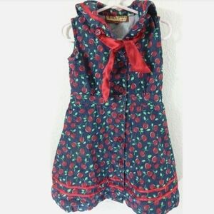 Beach Bash Girls Cherry Print Denim Dress